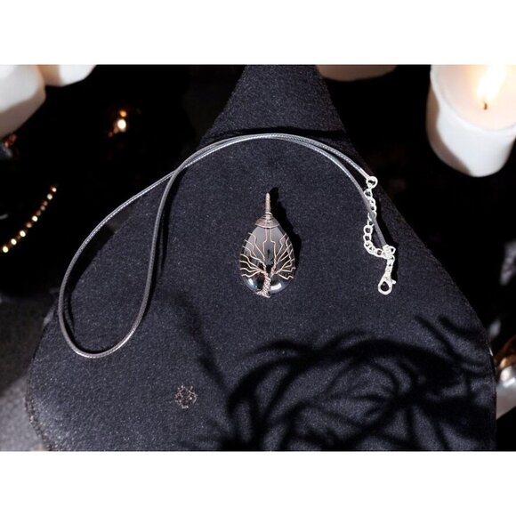 Black Onyx Tree of Life Pendant Necklace Healing Crystal Jewelry 18" Cord - Picture 3 of 7